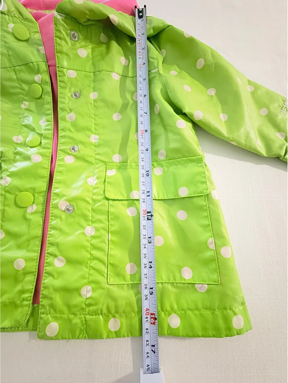 Carter's Toddler 2T Green Polka Dot Frog Hooded Rain Jacket with Pink Lining